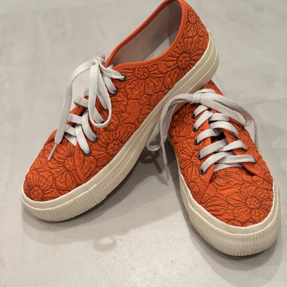 Desigual Embossed Orange Floral Sneakers Low Top Embossed Fabric HTF